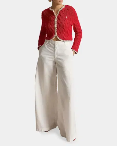 Polo Ralph Lauren Cable-Knit Logo Stretch-Cotton Crop Cardigan | Thumbnail 2