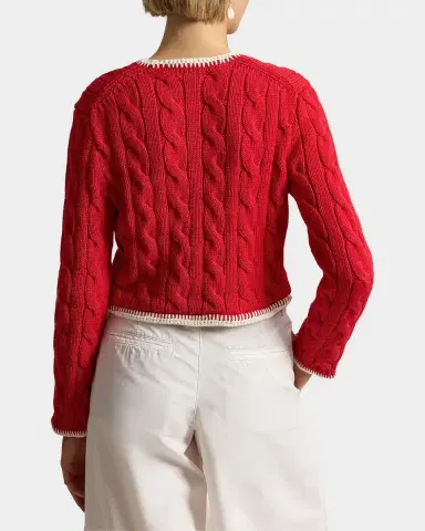 Polo Ralph Lauren Cable-Knit Logo Stretch-Cotton Crop Cardigan | Thumbnail 3