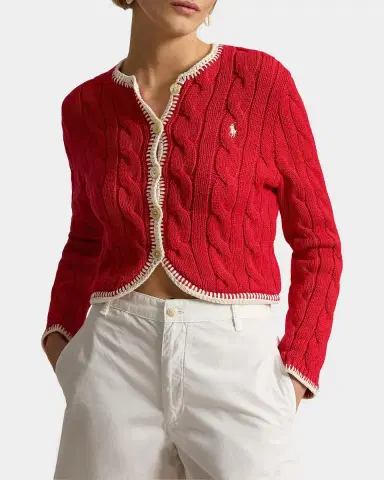 Polo Ralph Lauren Cable-Knit Logo Stretch-Cotton Crop Cardigan | Thumbnail 4