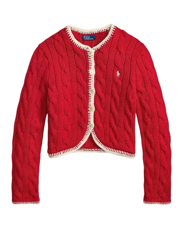 Polo Ralph Lauren Cable-Knit Logo Stretch-Cotton Crop Cardigan