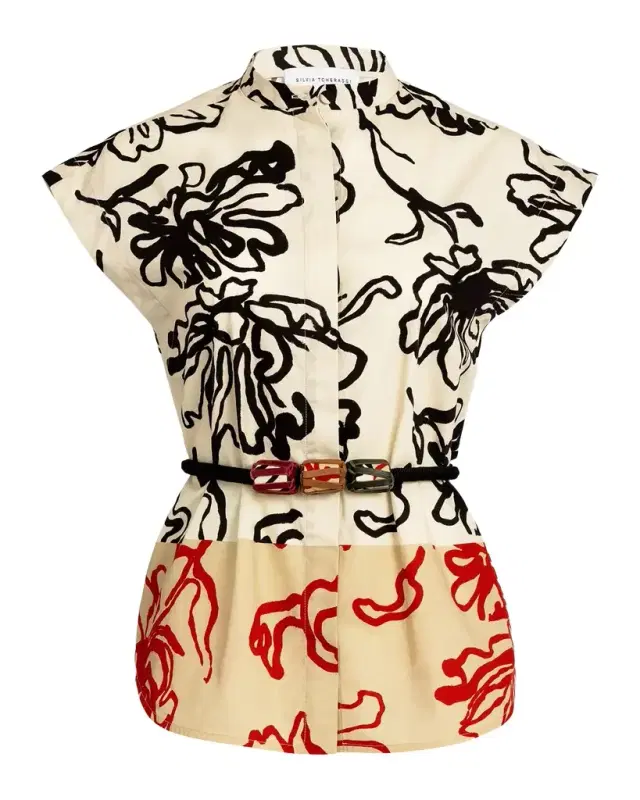 Silvia Tcherassi Adele Belted Floral Blouse
