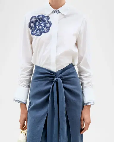 Silvia Tcherassi Karis Embroidered Button-Front Blouse | Thumbnail 4