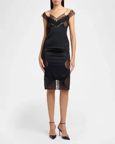Tom Ford Lace-Trim Crepe Envers Satin Knee-Length Skirt | Thumbnail 2 Tom Ford Lace-Trim Crepe Envers Satin Knee-Length Skirt | Thumbnail 2