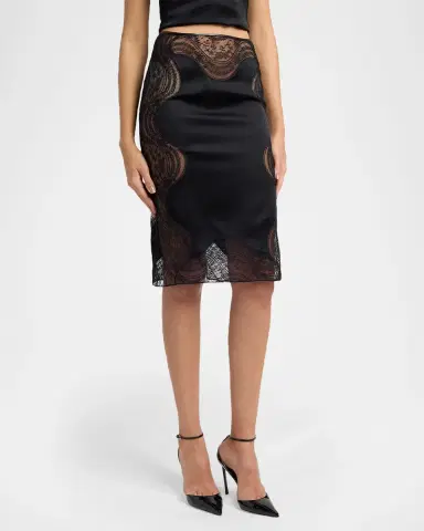 Tom Ford Lace-Trim Crepe Envers Satin Knee-Length Skirt | Thumbnail 4 Tom Ford Lace-Trim Crepe Envers Satin Knee-Length Skirt | Thumbnail 4