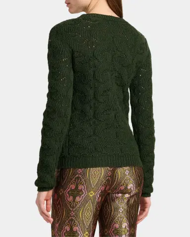 Etro Wool-Blend Pointelle Cable Knit Crewneck Sweater | Thumbnail 3 Etro Wool-Blend Pointelle Cable Knit Crewneck Sweater | Thumbnail 3