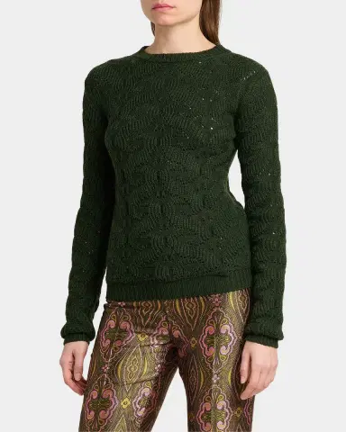 Etro Wool-Blend Pointelle Cable Knit Crewneck Sweater | Thumbnail 5 Etro Wool-Blend Pointelle Cable Knit Crewneck Sweater | Thumbnail 5