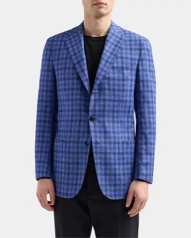 Kiton Men's Checked Cashmere-Cotton-Silk Sport Coat | Thumbnail 4