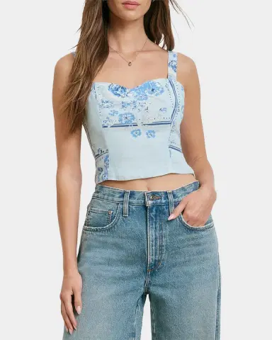 Favorite Daughter The There For You Floral Linen Crop Top | Thumbnail 3
