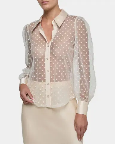 L'Agence Sophie Sheer Swiss Dot Blouse | Thumbnail 4 L'Agence Sophie Sheer Swiss Dot Blouse | Thumbnail 4