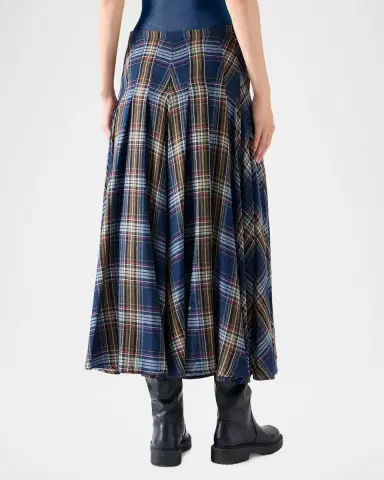 Akris punto Plaid Lightweight Wool Blend Shelley Midi Skirt | Thumbnail 3