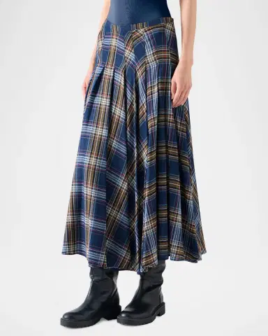 Akris punto Plaid Lightweight Wool Blend Shelley Midi Skirt | Thumbnail 4