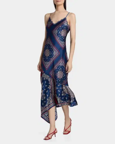 Cami NYC Becky Printed Silk Lace-Trim Midi Dress | Thumbnail 2