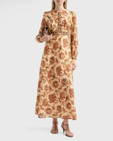 Zimmermann Aster Floral Linen Knot Detail Maxi Dress | Thumbnail 2