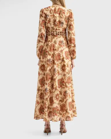 Zimmermann Aster Floral Linen Knot Detail Maxi Dress | Thumbnail 3