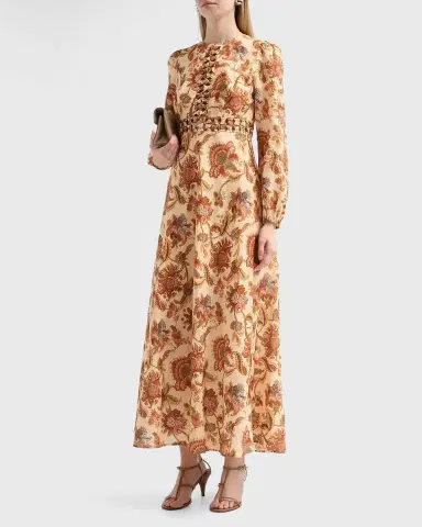 Zimmermann Aster Floral Linen Knot Detail Maxi Dress | Thumbnail 4