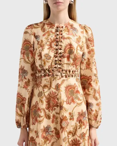 Zimmermann Aster Floral Linen Knot Detail Maxi Dress | Thumbnail 5