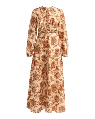 Zimmermann Aster Floral Linen Knot Detail Maxi Dress | Thumbnail 1