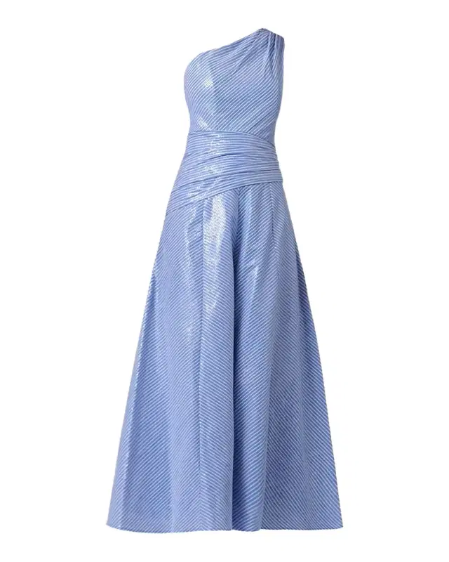Shoshanna Nikki Sequined Striped One-Shoulder Gown