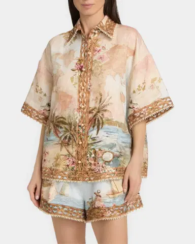 Zimmermann Mahon Island Print Linen Shirt | Thumbnail 3