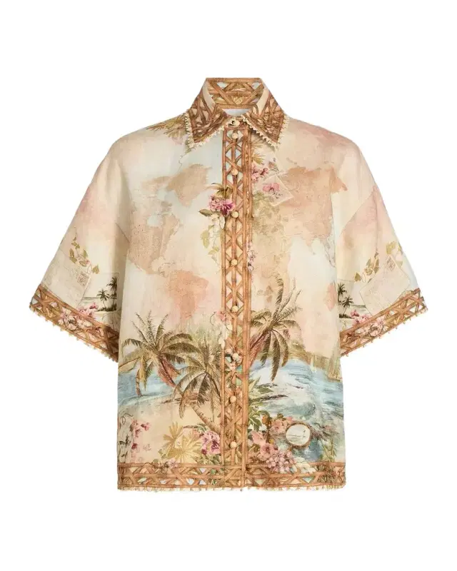 Zimmermann Mahon Island Print Linen Shirt