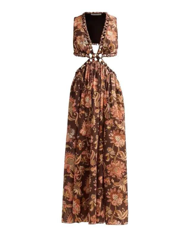 Zimmermann Aster Floral Cotton Cut-Out Midi Dress