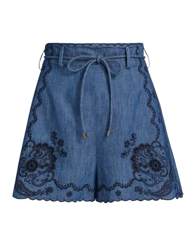 Zimmermann Aster Embroidered Denim Shorts
