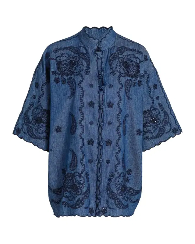 Zimmermann Aster Embroidered Denim Shirt