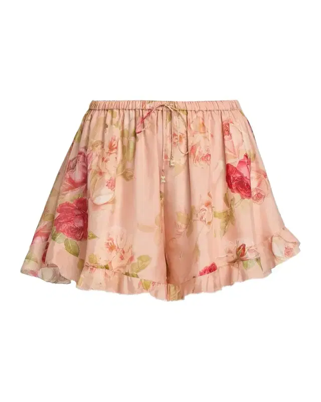 Zimmermann Roselight Floral Silk Frill Shorts