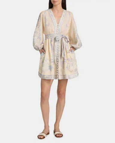 Zimmermann Indra Floral Plunge Linen Minidress | Thumbnail 2