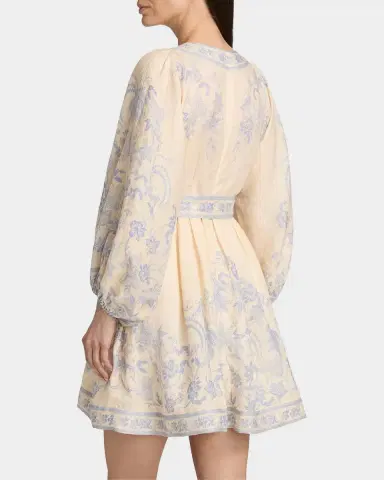 Zimmermann Indra Floral Plunge Linen Minidress | Thumbnail 3