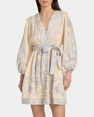 Zimmermann Indra Floral Plunge Linen Minidress | Thumbnail 4