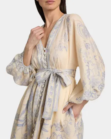Zimmermann Indra Floral Plunge Linen Minidress | Thumbnail 5