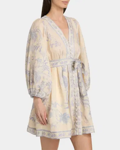 Zimmermann Indra Floral Plunge Linen Minidress | Thumbnail 7