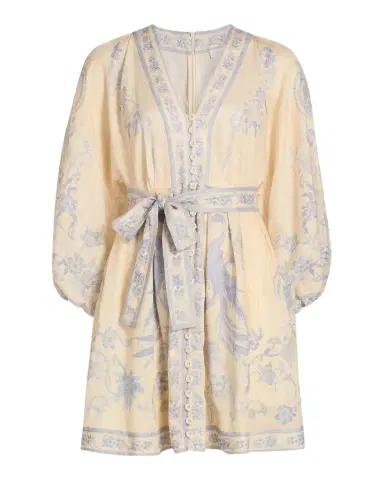 Zimmermann Indra Floral Plunge Linen Minidress | Thumbnail 1