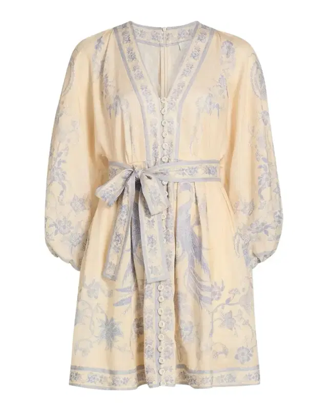 Zimmermann Indra Floral Plunge Linen Minidress