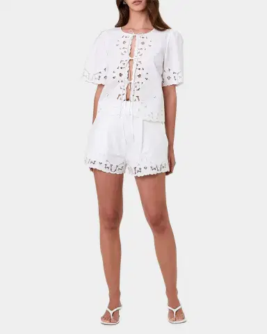 NICHOLAS Isabel Embroidered Tie-Front Cotton Top | Thumbnail 2 NICHOLAS Isabel Embroidered Tie-Front Cotton Top | Thumbnail 2