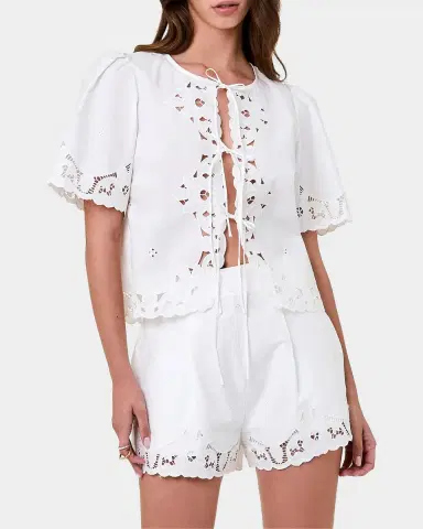 NICHOLAS Isabel Embroidered Tie-Front Cotton Top | Thumbnail 4 NICHOLAS Isabel Embroidered Tie-Front Cotton Top | Thumbnail 4