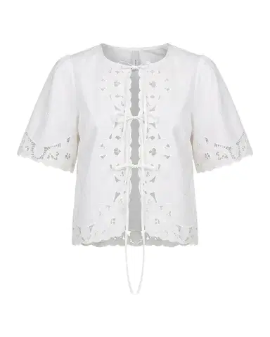 NICHOLAS Isabel Embroidered Tie-Front Cotton Top | Thumbnail 1 NICHOLAS Isabel Embroidered Tie-Front Cotton Top | Thumbnail 1