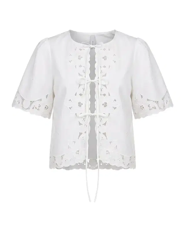 NICHOLAS Isabel Embroidered Tie-Front Cotton Top