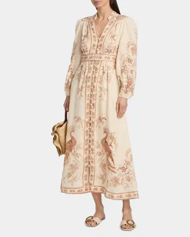 Zimmermann Indra Plunge Linen Midi Dress | Thumbnail 2 Zimmermann Indra Plunge Linen Midi Dress | Thumbnail 2