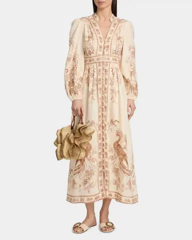 Zimmermann Indra Plunge Linen Midi Dress | Thumbnail 4 Zimmermann Indra Plunge Linen Midi Dress | Thumbnail 4