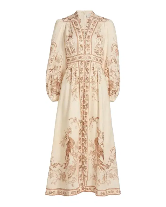 Zimmermann Indra Plunge Linen Midi Dress