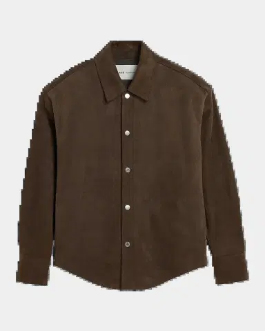 AMI PARIS Men's Suede Button-Front Overshirt | Thumbnail 2