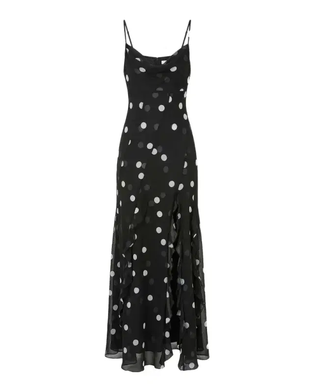 n/nicholas Kamila Polka Dot Georgette Ruffled Gown