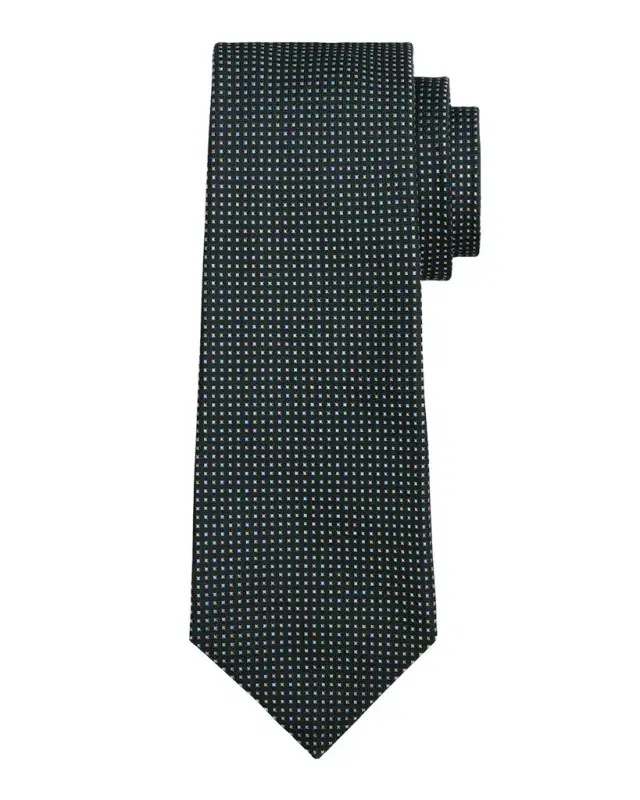 Kiton Men 's Woven Micro-Geometric Silk Seven-Fold Tie