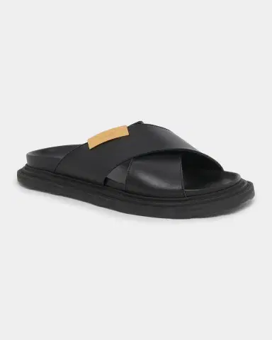 Moschino Men 's Logo Leather Sandals | Thumbnail 2 Moschino Men 's Logo Leather Sandals | Thumbnail 2