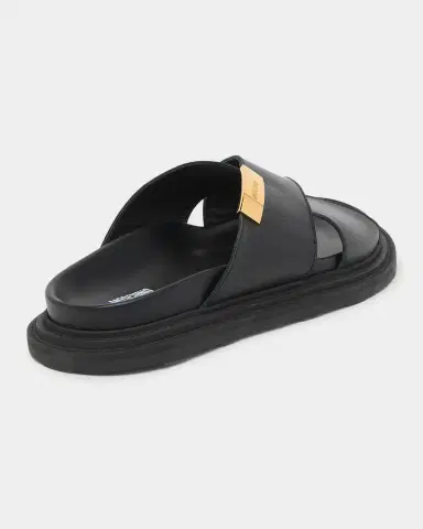 Moschino Men 's Logo Leather Sandals | Thumbnail 3 Moschino Men 's Logo Leather Sandals | Thumbnail 3