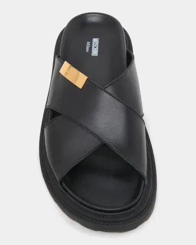 Moschino Men 's Logo Leather Sandals | Thumbnail 5 Moschino Men 's Logo Leather Sandals | Thumbnail 5