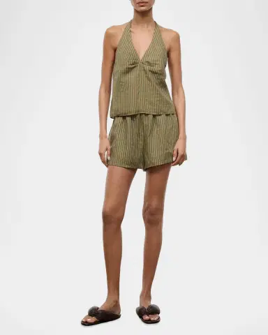 Staud Paddle Striped Linen Shorts | Thumbnail 2 Staud Paddle Striped Linen Shorts | Thumbnail 2