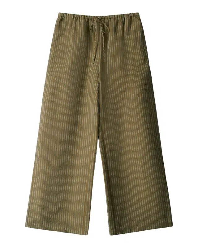 STAUD Mateo Striped Linen Wide-Leg Pants